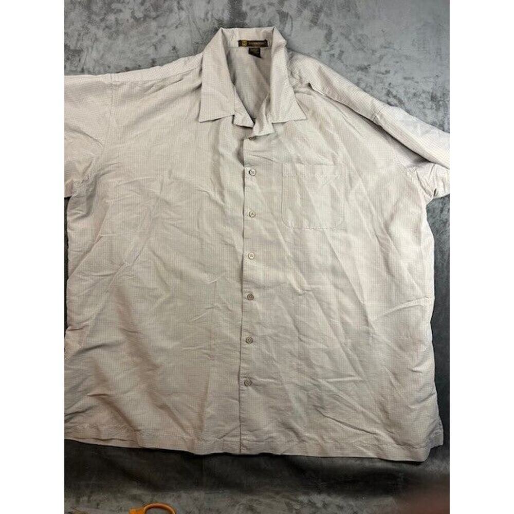 Harriton Mens 4XL Tan check Short Sleeve‎ Button Down Shirt Front Pocket Causal